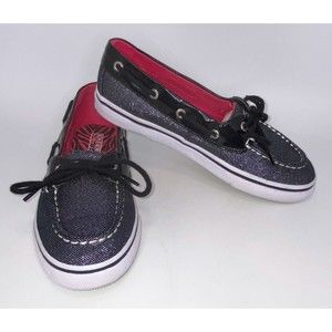 SPERRY TOP SIDER Youth 3.5M BISCAYNE BLACK SPARKLE  Slip-On Boat Shoes Preowned